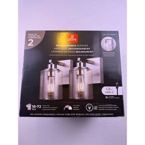Globe Rechargeable Wall Sconces Silver NEW - Open Box 2-Pack Brushed Nickel LED